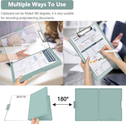 SFLHHDM Clipboard with Storage,Heavy Duty Clip Boards 8.5x11 with 2 Storage Case,Clear Visible Panel Storage Clipboards,Side Opening Nursing Clipboard Folder for Office Supplies-Light Purple