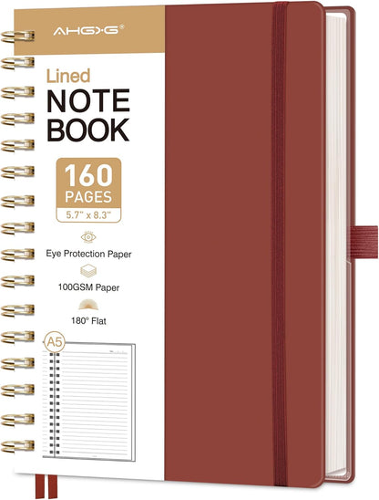 AHGXG Spiral Journal Notebook, 160 Lined Pages, A5 Medium Size (5.7'' x 8.3''), for Men & Women, Journaling, Writing, Work & Office, Hardcover, 100 GSM Thick Paper (Light Green)