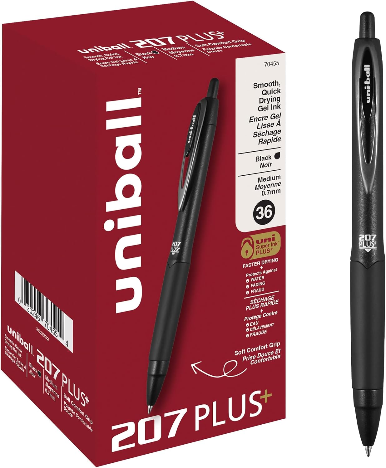 uniball 207 Plus+ Retractable Gel Pens, Medium Point (0.7mm), Black, 4 Pack