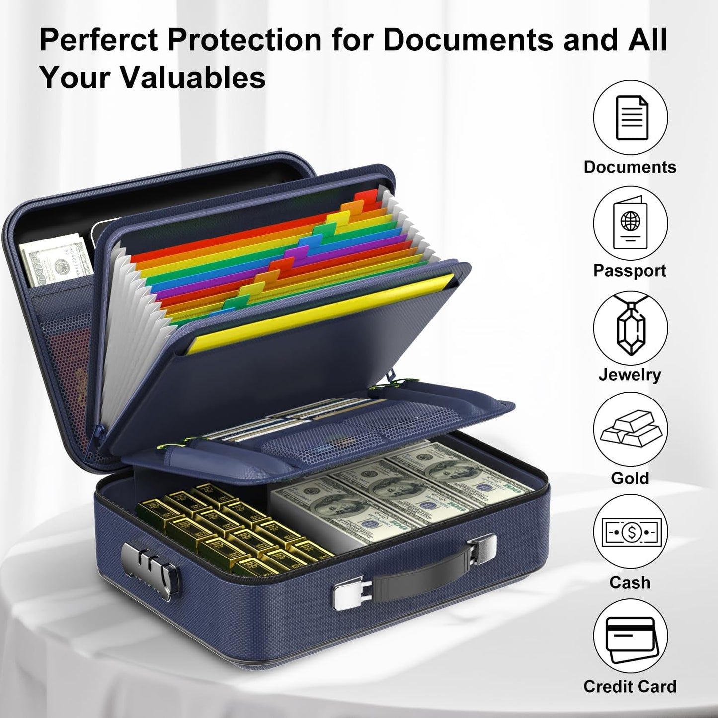 COLCASE Fireproof Document Box with Lock, Hard Fireproof Waterproof Box Creative Hard-Shell Design Fireproof Safe Box Document Organizer for Important Documents Certificates Laptop Passports Black