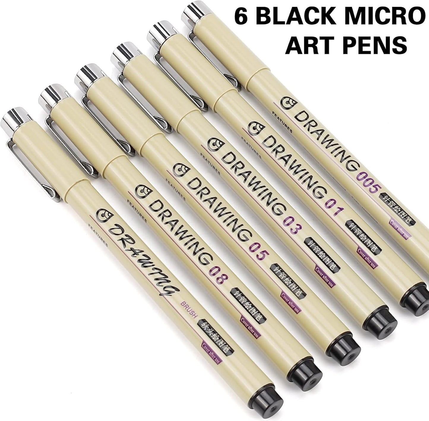 Muchcute Extra Fine Point Writing Pens:6 Black 0.25mm Ultra Thin Micron Pen 01 No Bleed Bible Journaling Study Supplies Annotation Smooth Waterproof Micro Line Tip Fineliner Gel Felt Ink Markers Stuff