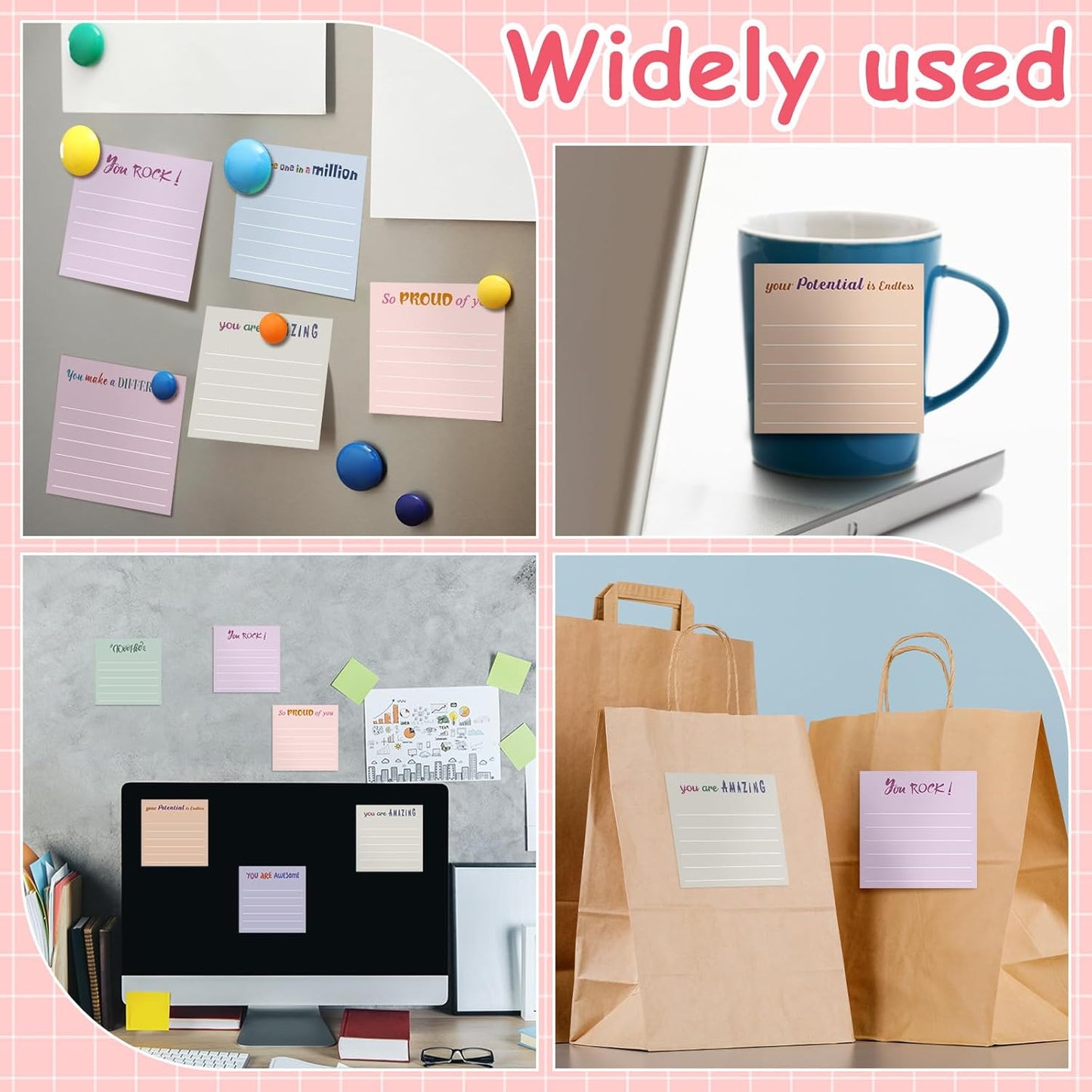 Yinder 48 Pcs Inspirational Sticky Notes Cute Motivational Sticky Notes Pad End of Year Employee Appreciation Gifts Bulk for Teacher Nurse Coworkers Office Supplies 3 x 3'' (Thank You,Dark Color)