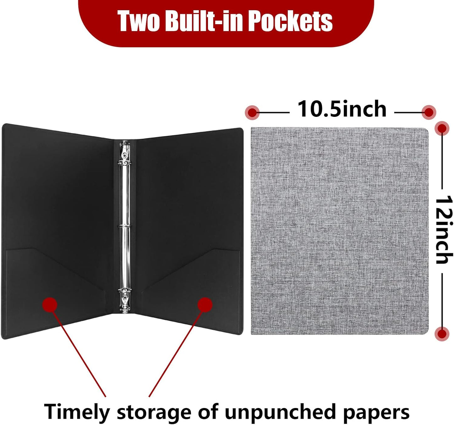 Vienrose 3 Ring Binder 1 Inch Round Rings with Linen Fabric Cover, Fits 8.5 x 11 Inch Paper, Durable Organizer for School, Office, Home, Recipes, Grey