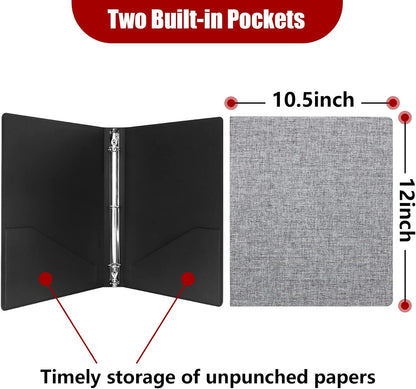 Vienrose 3 Ring Binder 1 Inch Round Rings with Linen Fabric Cover, Fits 8.5 x 11 Inch Paper, Durable Organizer for School, Office, Home, Recipes, Grey