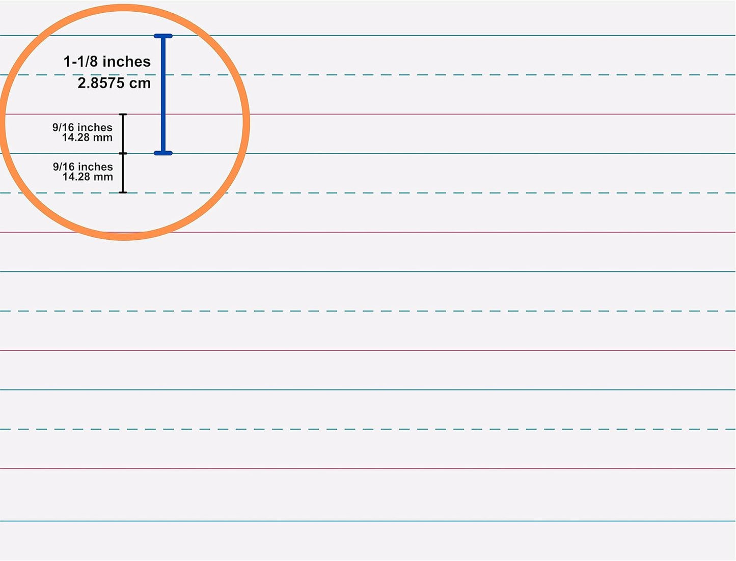 Pacon Handwriting Paper, Zaner-Bloser Grades Pre-K & K, 1-1/8" x 9/16" x 9/16" Ruled 10-1/2" x 8", Ruled Long, 40 Sheets