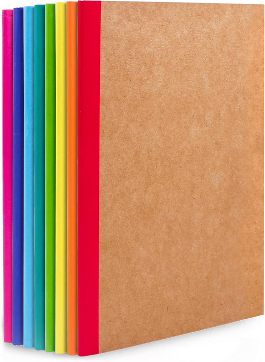 feela 80 Pack Composition Notebooks Bulk, Kraft Cover Lined Blank College Ruled Composition Travel Journals with Rainbow Spines For Women Students Business, 60 Pages, 8.3”x 5.5”, A5, 8 Colors