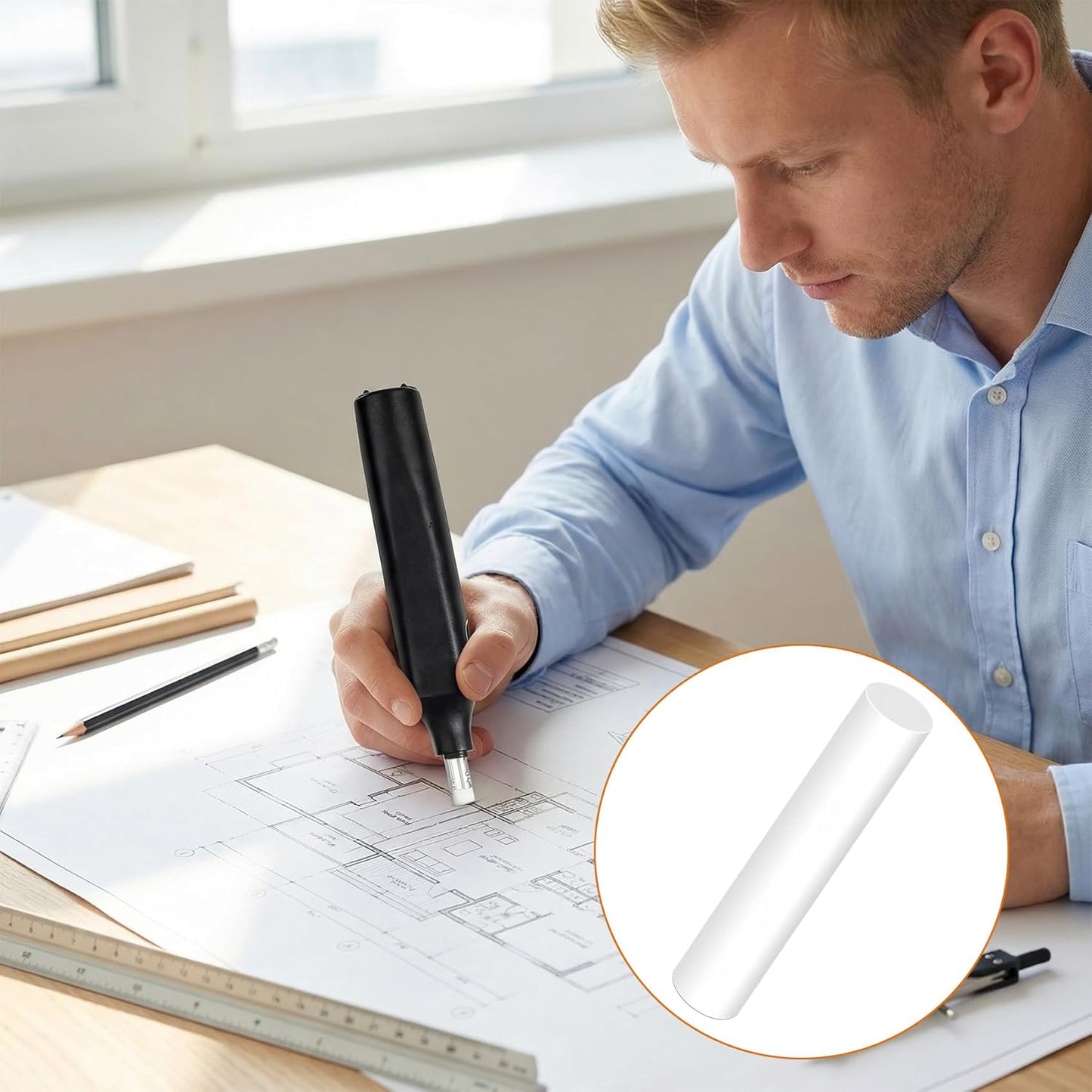 50 Pcs Mechanical Pencil Eraser Refills, White Refill Erasers for Propelling Pencils, Universal Traceless Eraser Replacement for Office Notebook Drafting