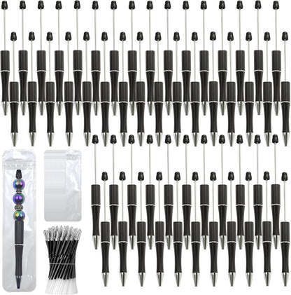 150 Pieces DIY Beadable Pen Kit – 50 Plastic Ballpoint Pens with Refills & Bags, Beads Not Included – School Supplies, Office Accessories & Craft Gifts for Students & Teachers (Multicolor)