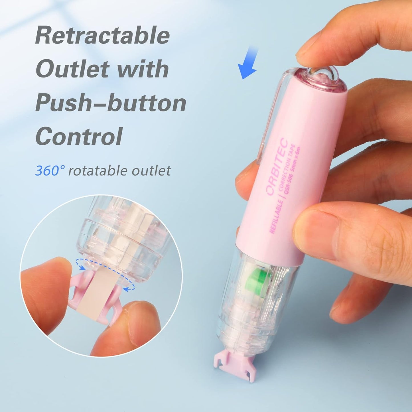 Refillable Retractable White Correction Tape, Mini Small Japan Aesthetic Cute Correction Tape Pen, with Easy to Refill Pen Applicator,for Kawaii School Office Supplies