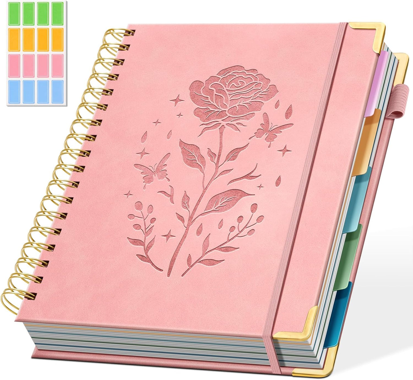 Ovesmusl Hardcover Spiral Notebook 8.5" x 11" with 5 Removable Dividers 300 Pages Leather 5 Subject Notebook College Ruled 100GSM Large Spiral Notebooks for Work Thick Lined Journal for Women, Green