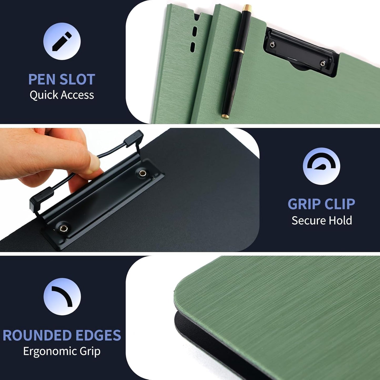 Clipboard Folder, with Dual Metal Clips, Embossed-Texture, Folding 360° Rotating, Nursing Clipboard for Letter and A4, Pen Holder (Silver, 2)