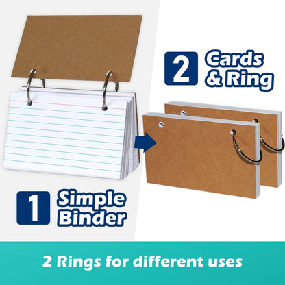 3x5 Lined Index Cards with Ring Binder Holder and Dividers, 100 Ruled Cards, Blue