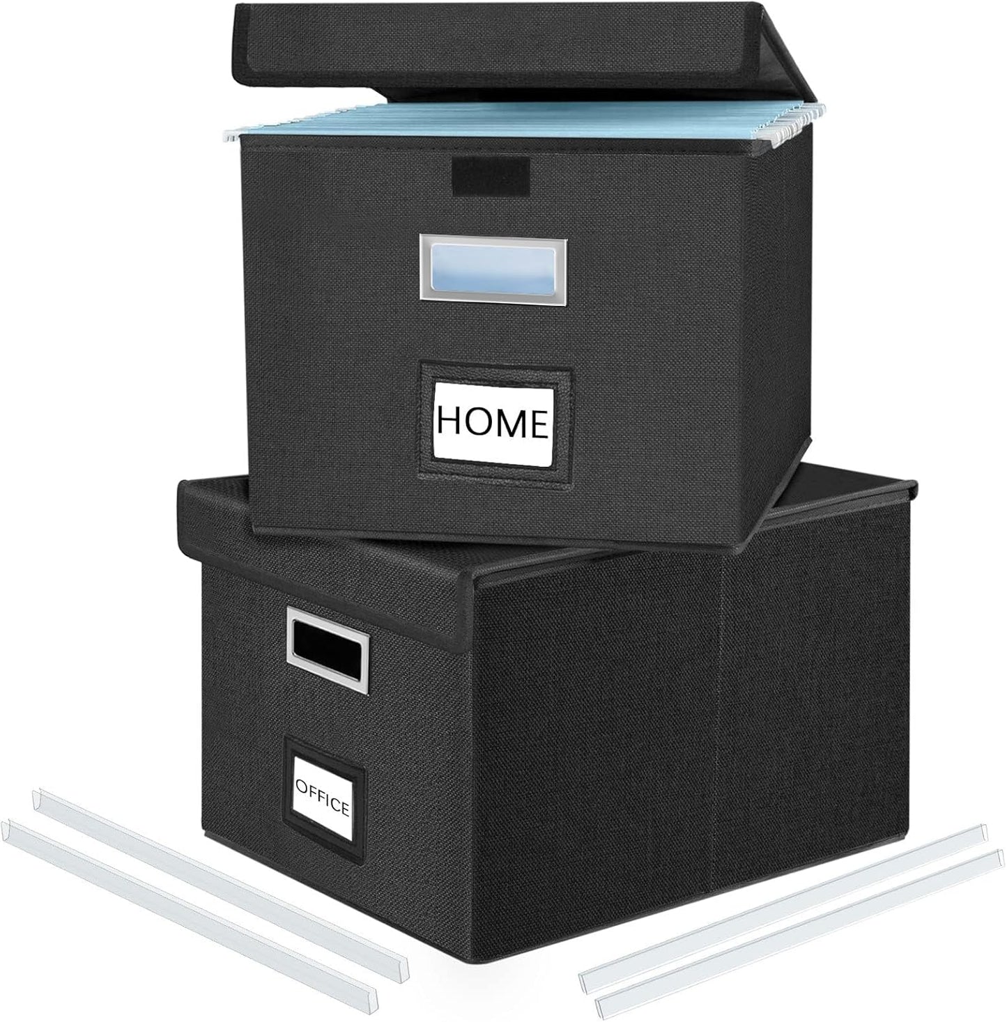 Huolewa Upgraded Portable File Organizer Box with Lid, Collapsible Linen Hanging Filing Storage Boxes with Plastic Slides, Decorative Home/Office Filing System Box for File and Folders Storage (Gray)