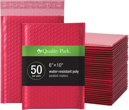 Quality Park Bubble Mailers, 6 x 9 Inch, White Poly Mailers, Padded Envelopes, Shipping Envelopes, Water Resistant, Self Seal, 50 Per Box (QUA85856), Plastic