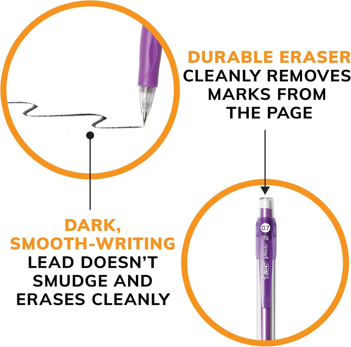 BIC Velocity Mechanical Pencils, With Colorful Barrel, Medium Point (0.7mm), 4-Count Pack Mechanical Pencils With Eraser and Lead Refills