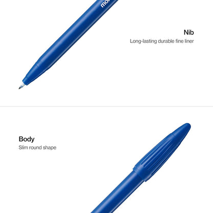 MONAMI Plus Pen 3000 Felt Tip Pens, Fine Point (0.4mm), Fine Liner, Writing/Journaling/Note Taking at home, school and office, Blue, 12-Count