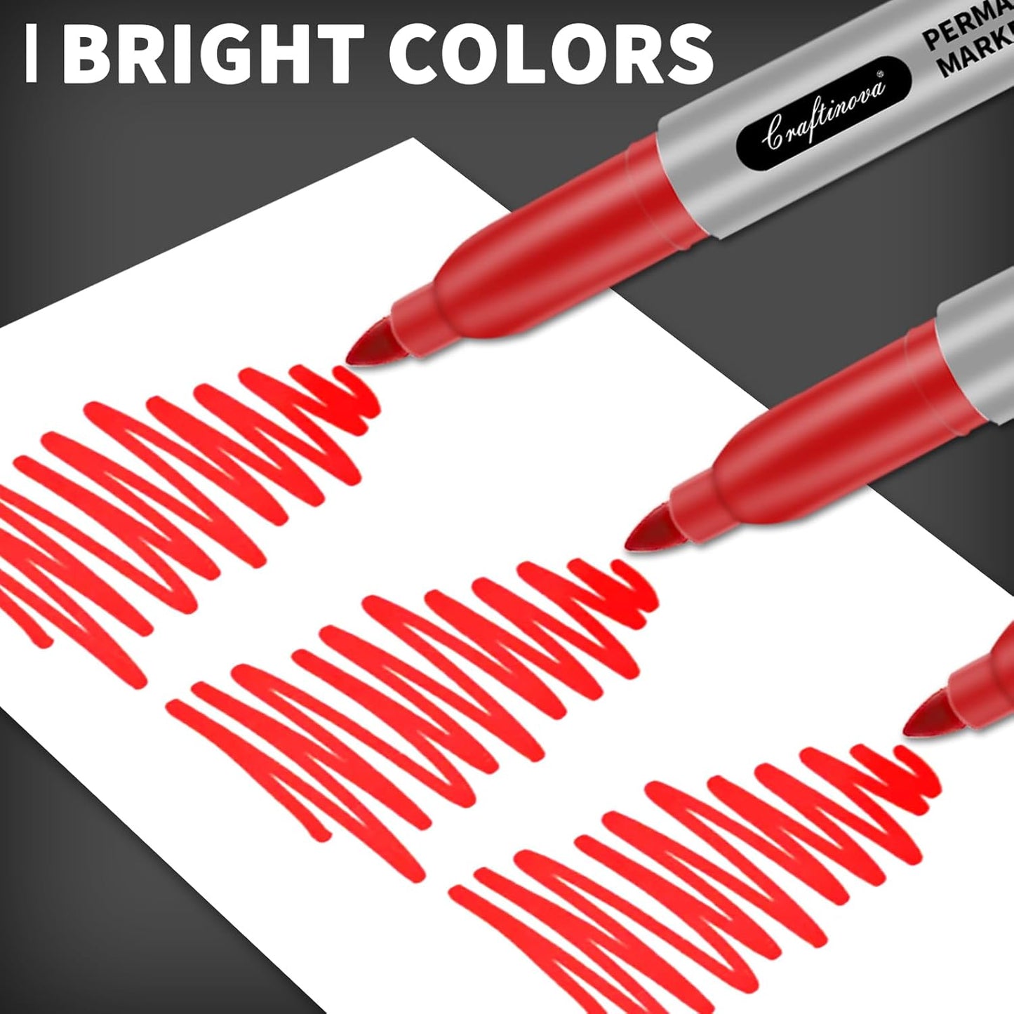 Black Ultra Fine Point Permanent Markers, Extra Fine Tip, Quick Drying and Waterproof, Fade Resistant Perfect on Paper, Glass, Metal, Plastic, Wood, Office & School Use, 12 Pack