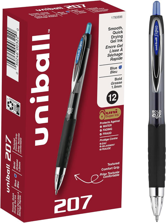 uniball 207 Plus+ Retractable Gel Pens, Medium Point (0.7mm), Black, 4 Pack