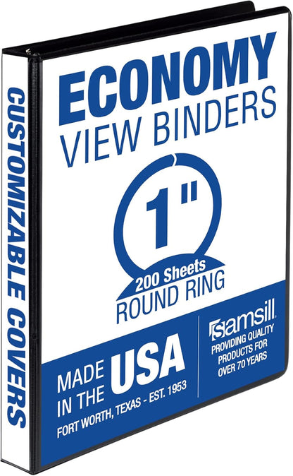 Samsill 1.5 Inch 3 Ring Binders, Economy Round Ring, Clear View Cover, 325 Sheet Capacity - for School, Home, Office - White, 4 Pack