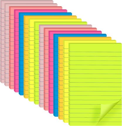 (12 Pads) Lined Sticky Notes 4x4 in Post, 6 Bright Colors with Lines Self-Stick Note Pads it, Strong Adhesive, 46 Sheets/Pad, 552 Sheets in Total