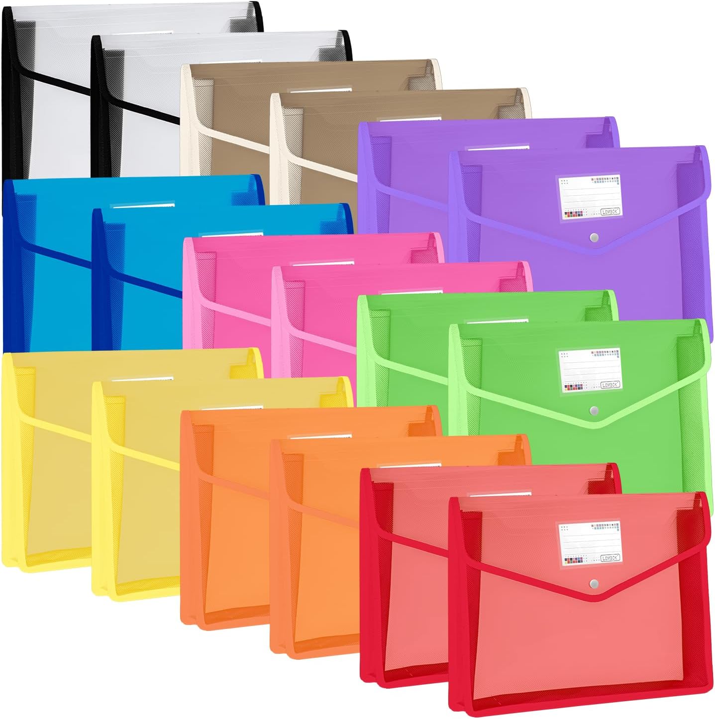 YoeeJob Plastic File Folders Legal Size Expandable Document Folder with Snap Button Closure, A4 Expanding File Wallet Envelopes Pouch with Label Pocket, 2 Packs, Black