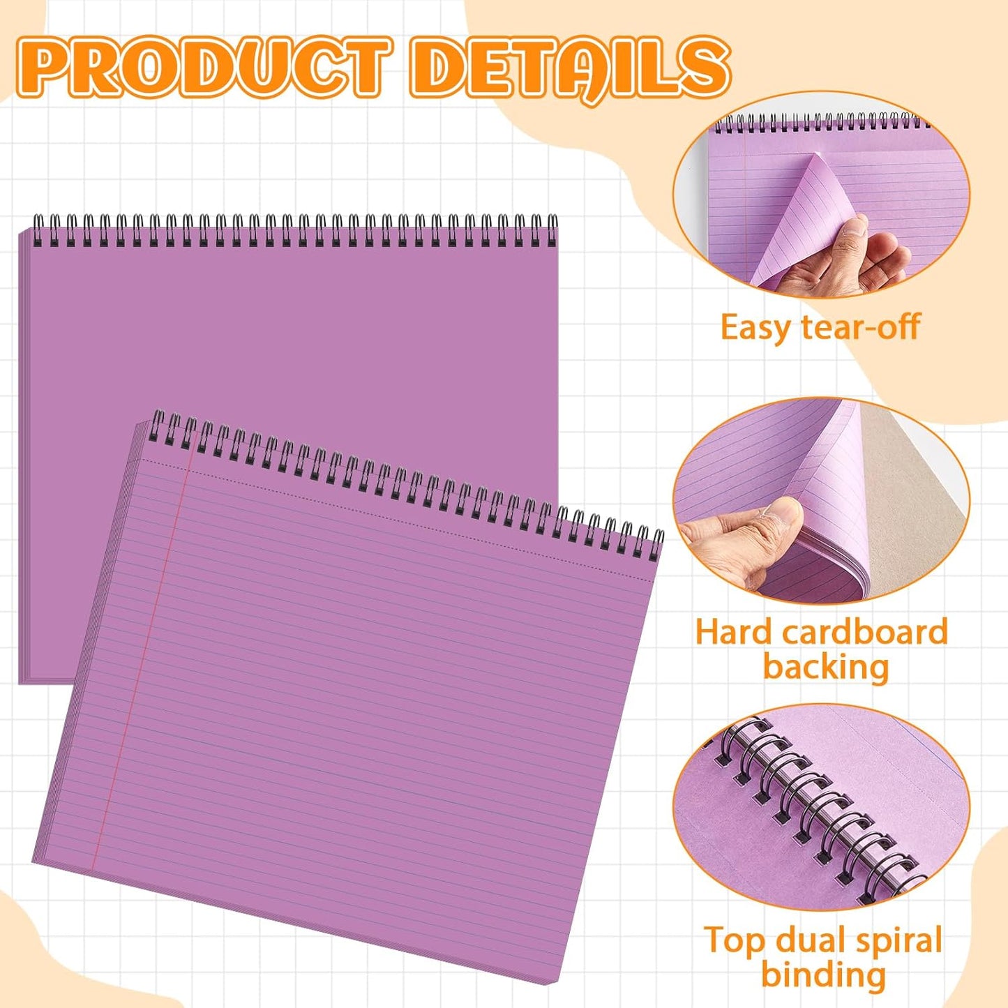gisgfim 6 Packs 9.5" x 11" Landscape Note Pads College Ruled Notebooks Perforated Notepads 40 Sheets Punched Top Spiral Bound Notebooks 80GSM Lined Notepads for School,Office,Home (Vintage Color)
