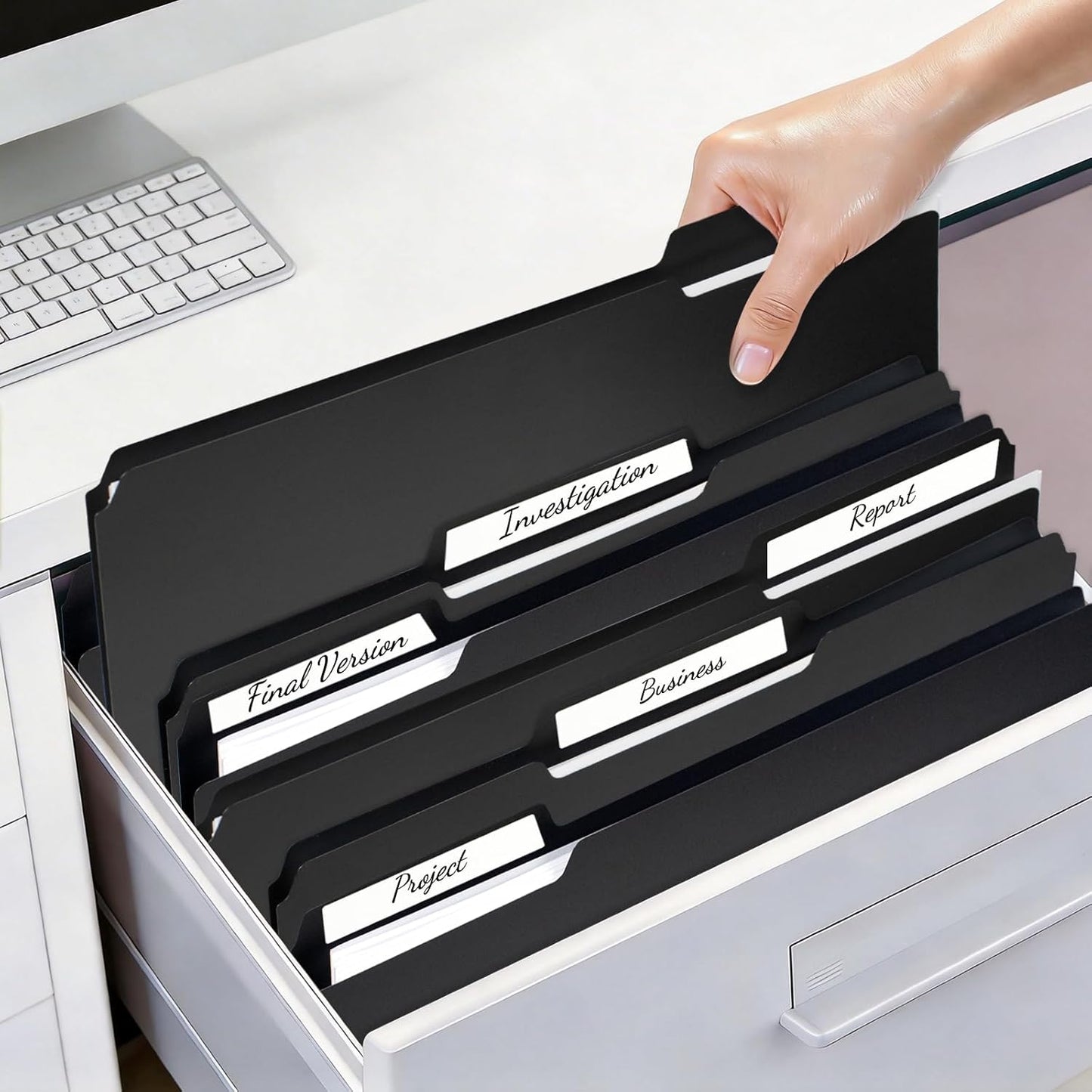 Black File Folders, 6-Pack, 1/3 Tab Filing Folders for 8.5x11 Letter Size Documents, Great for Organizing and Easy File Storage (6 Pack)