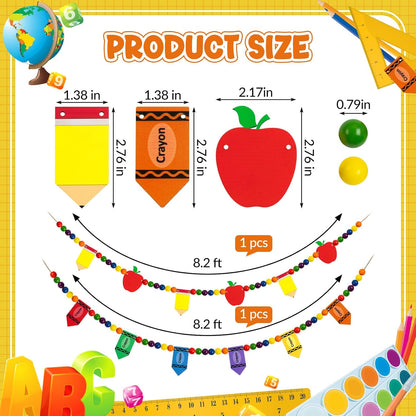 8.2 Ft Pencil Wooden Garland Graduation Yellow Pencil Banners with Cute Beads Hanging Ornaments for Kindergarten Classroom Office Home First Day of School Party Decor