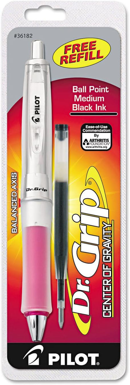 PILOT Dr. Grip Center of Gravity Refillable & Retractable Ballpoint Pen, Medium Point, Black, Single Pen- Ideal for School, Journaling & Office Writing