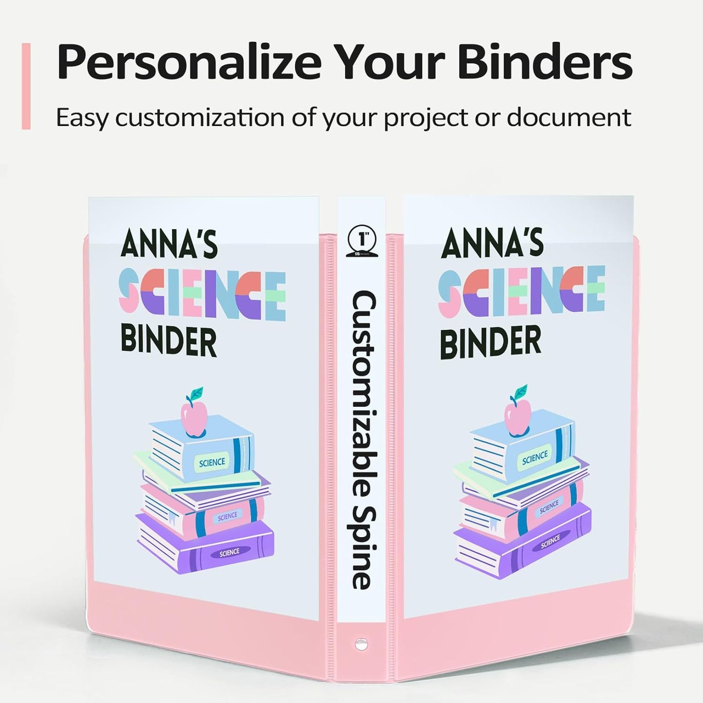 6 Pack Extra Durable 3 Ring Binders 1 inch, Sooez 1” Three Round Ring Binders with Pockets, Cute Customizable Clear View Cover for 8.5 x 11 Letter Size Papers, Pastels School Office Supplies for Girl