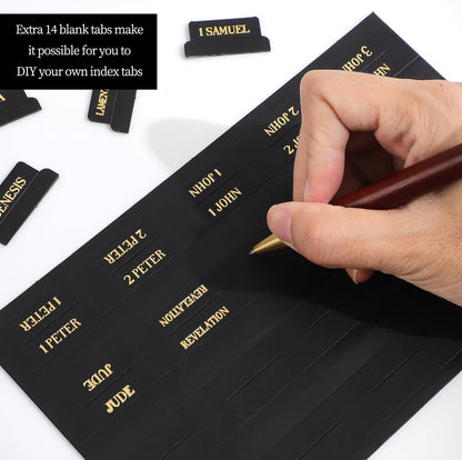 Laminated Bible Tabs, Gold Foil Embossed Lettering Bible Chapter Index Tabs for Women Men, Reposition Large Print Sticky Labels, Easy to Read and Apply, 105Chapters Labels for Easy Navigation (Black)