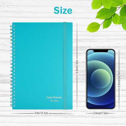 Daily Planner Undated, Asten To Do List Notebook Hourly Schedules Spiral Appointment Planner for Men and Women,PVC Hardcover,Elastic Closure, Inner Pocket 8.3" x 5.8" (Black)