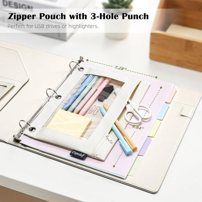 Ospelelf Glitter Leather Clipboard Binder 1 Inch, Magnetic Clipboard Folio Organizer with 5 Pocket Dividers & Zipper Pouch, Cute 3 Ring Document Organizer Binder for Office, Glitter Pink