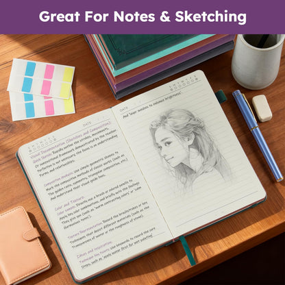 Hardcover Lined Notebook Journal for Writing, 320 Pages Leather Thick College Ruled Notebook Journal with 100GSM Paper, A5 (5.7'' X 8.4'') Daily Journal for Women Men Work Organization, Black