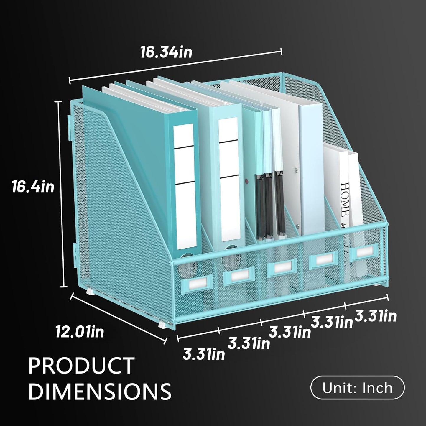 DALTACK 4 Vertical Compartments Magazine File Holder, Binder Organizer, Metal Desk Organizers for Office Home School Classroom Organization, Black