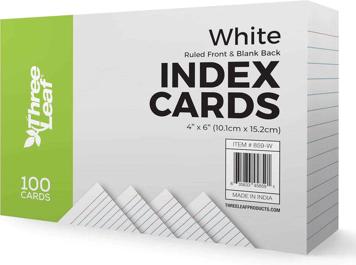 THREE LEAF 3 X 5, INDEX CARDS RULED, 100 CT. WHITE, Ruled Flash Cards, Study Card, Memo Pad, For To-Do List, Art And Craft Projects