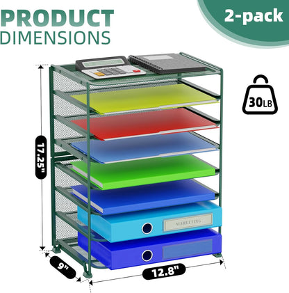 Simple Trending 2 Pack 8 Tier Letter Tray Paper - Mesh Desk File Organizer for Office School Desktop, Black