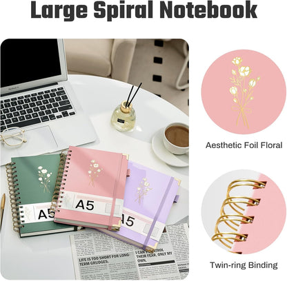 Hardcover Spiral Notebooks 8.5" X 11" Note Taking 5 Subject Notebook College Ruled with Dividers 240 Pages 100GSM Aesthetic Spiral Notebook for Work School Cute Journals for Women Writing