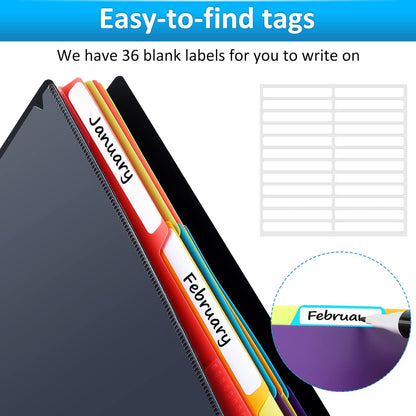 HABGP 12 Pocket Plastic folders with Pockets, 6 Colors Multi Pocket Folder Binder with Dividers, Office Organizer Folder Letter Size School Supplies