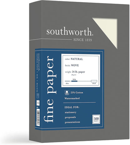 Southworth 404C 25% Cotton Business Paper White 24 lbs. Wove 8-1/2 x 11 500/Box FSC