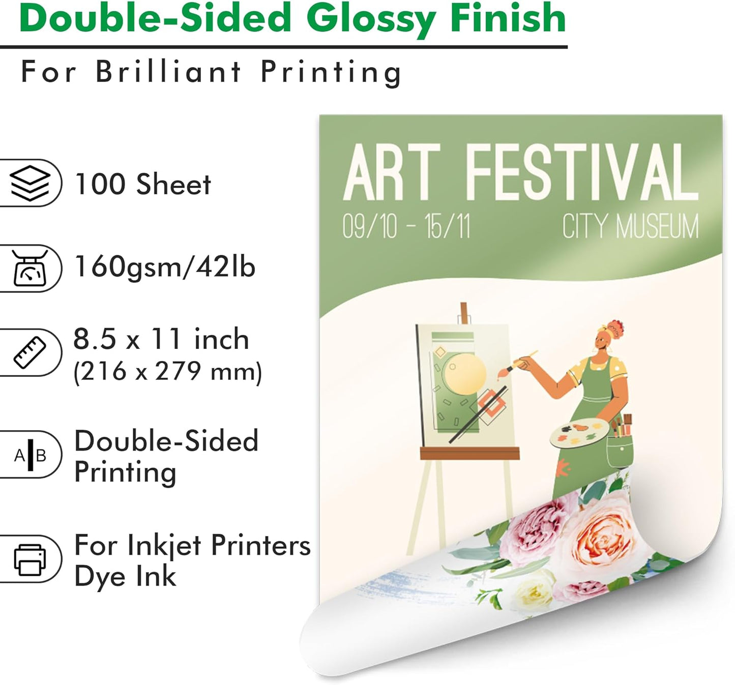 Koala Brochure Paper Double Side Glossy for Printing Photo 11X17 Inches 100 Sheets Compatible with Inkjet Printer 42LB