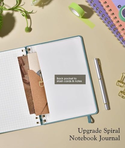 Lined Spiral Journal Notebook, A5 Hardcover Spiral Journals for Women Men, 150 Numbered Pages Spiral Bound Notebook, 100 GSM College Ruled Notebooks for Work, Note Taking 5.75" x 8.38", Olive Green