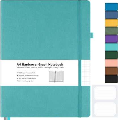 Graph Paper Notebook, Hardcover Notebook 8.5 x 11, Grid Notebook Journal for Women, Men, Large Leather Journals for Writing, Thick Paper, A4 Notebooks for Work, School Supplies, Engineering Brown