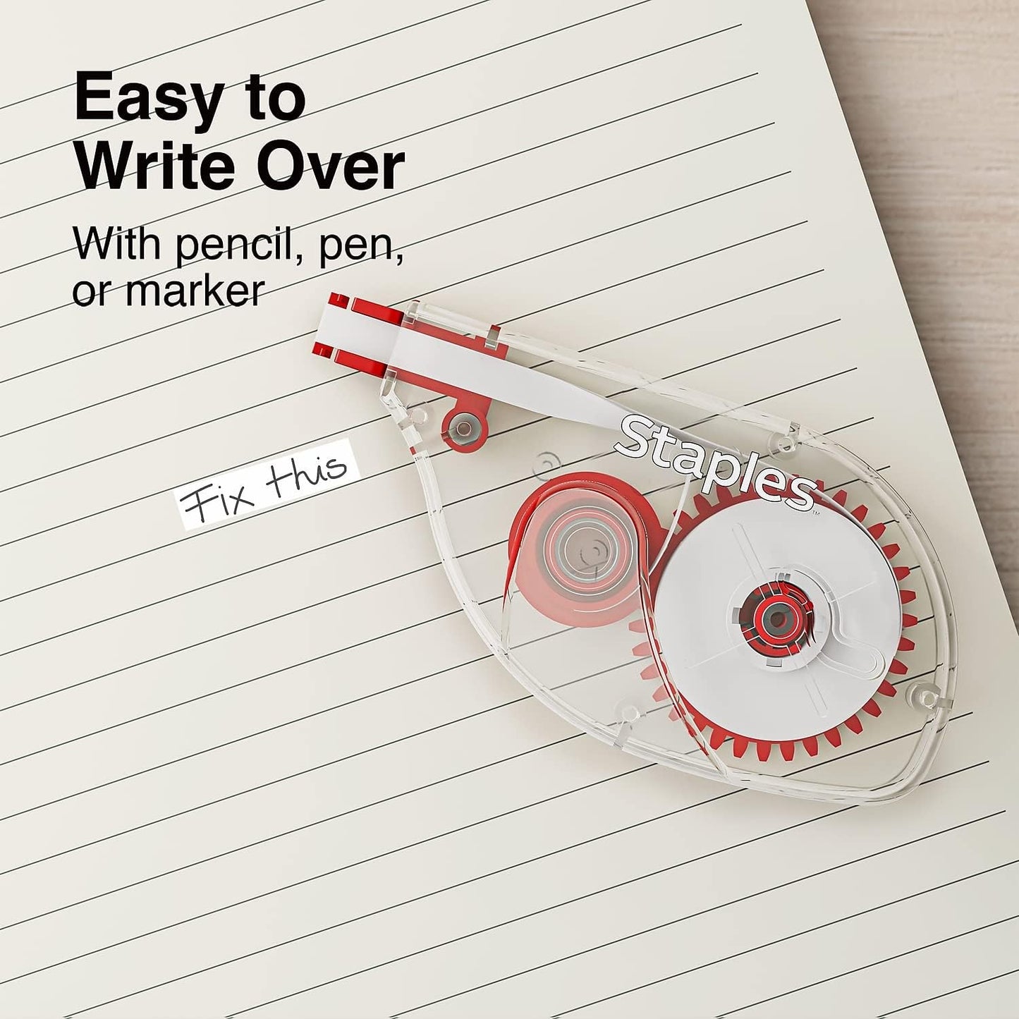 STAPLES Correction Tape, White, 6 Pack – Instant Dry Tape for Clean Corrections at School & Office