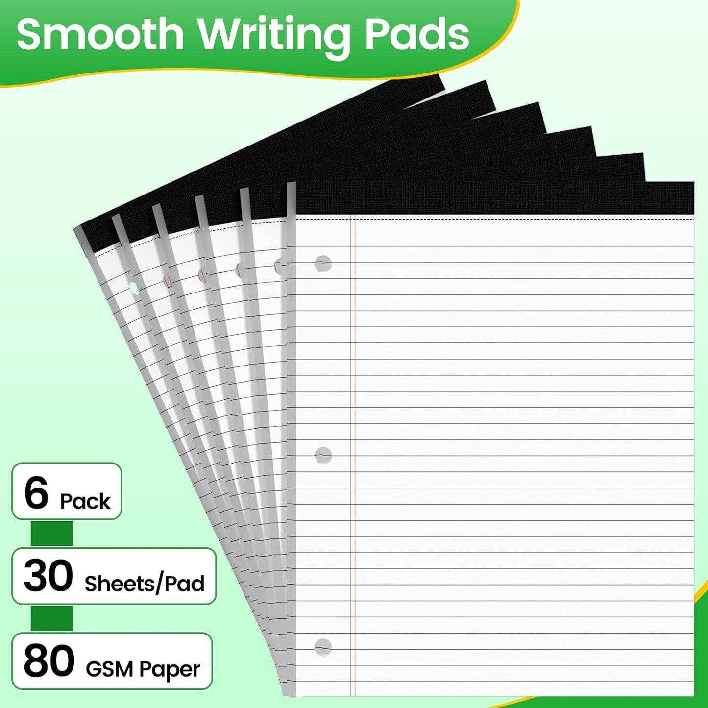3 Hole Legal Pad 8.5 x 11, 3 Pack White Note Pads, Notebook Paper Wide Ruled, Writing Paper Pads, Notepads with Binder Holes, Lined Paper 8.5x11, Ideal for School, Home, Office, 30 Sheets/Pack