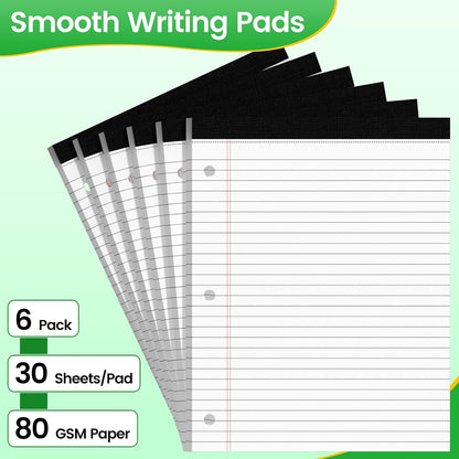 3 Hole Legal Pad 8.5 x 11, 3 Pack White Note Pads, Notebook Paper Wide Ruled, Writing Paper Pads, Notepads with Binder Holes, Lined Paper 8.5x11, Ideal for School, Home, Office, 30 Sheets/Pack