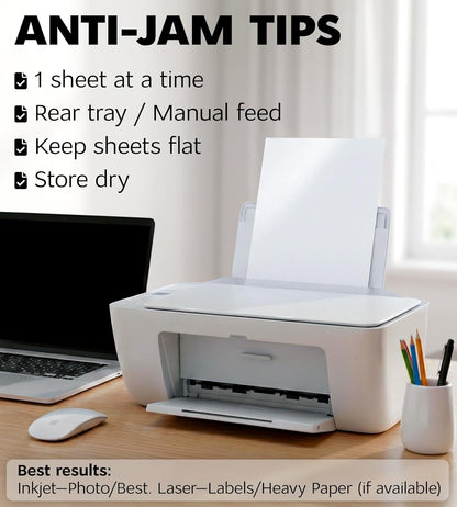Premium Printable Vinyl Sticker Paper for Inkjet Printer and Laser - 20 White Matte Sticker Paper Waterproof - Durability Adhesive Paper 8.5 x 11, Fast Dry, Holds Ink Well, Great for Cutting Machines