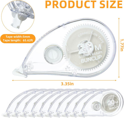 White Correction Tape, 10 Pack Bulk, Extra Long 65.62 Feet x 0.197 Inch, Strong Covering Power for Instant Corrections, Clear for Writing & No Marks for Copying, for School and Office