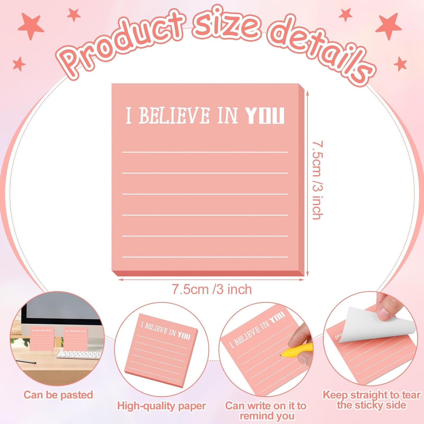 Yinder 48 Pcs Inspirational Sticky Notes Cute Motivational Sticky Notes Pad End of Year Employee Appreciation Gifts Bulk for Teacher Nurse Coworkers Office Supplies 3 x 3'' (Thank You,Dark Color)