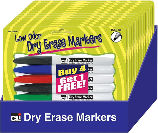 Charles Leonard Dry Erase Markers, Pocket Style with Bullet Tip, Assorted Colors, 4-Pack (47804)